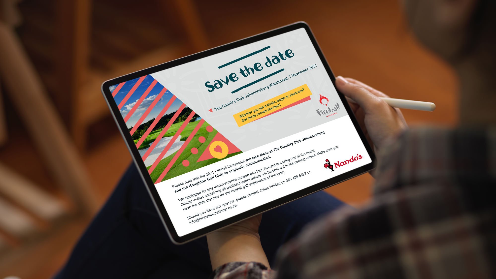Nando&rsquo;s Fireball Invitational save-the-date on a tablet for Interlock Events, by Druff Agency