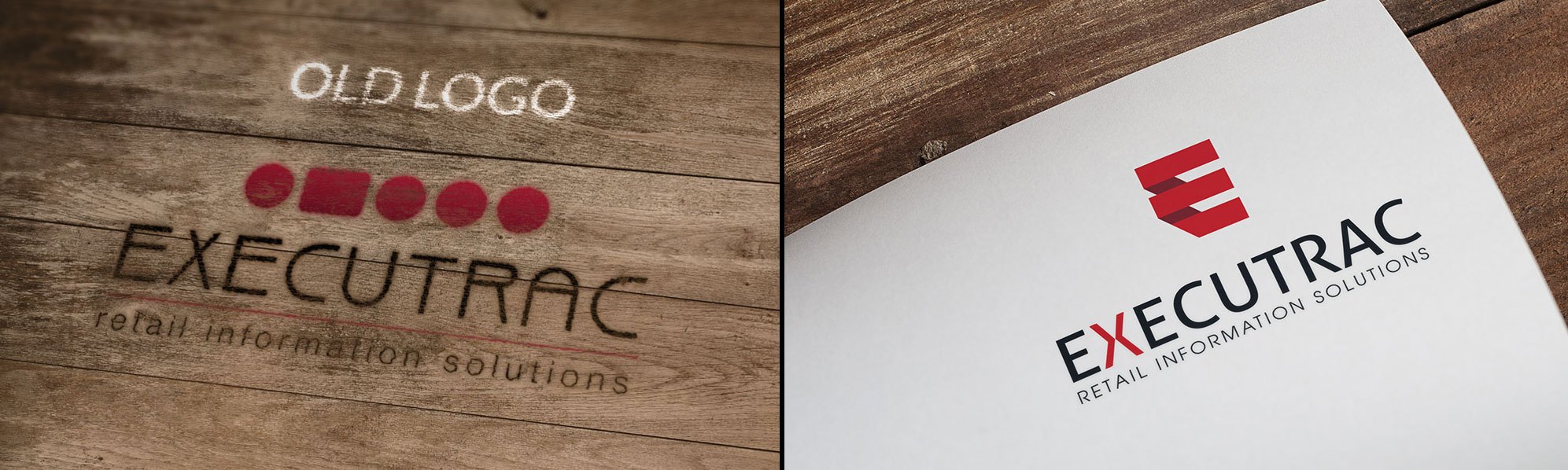 Executrac re-branding: the old logo beside the new logo, by Druff Agency