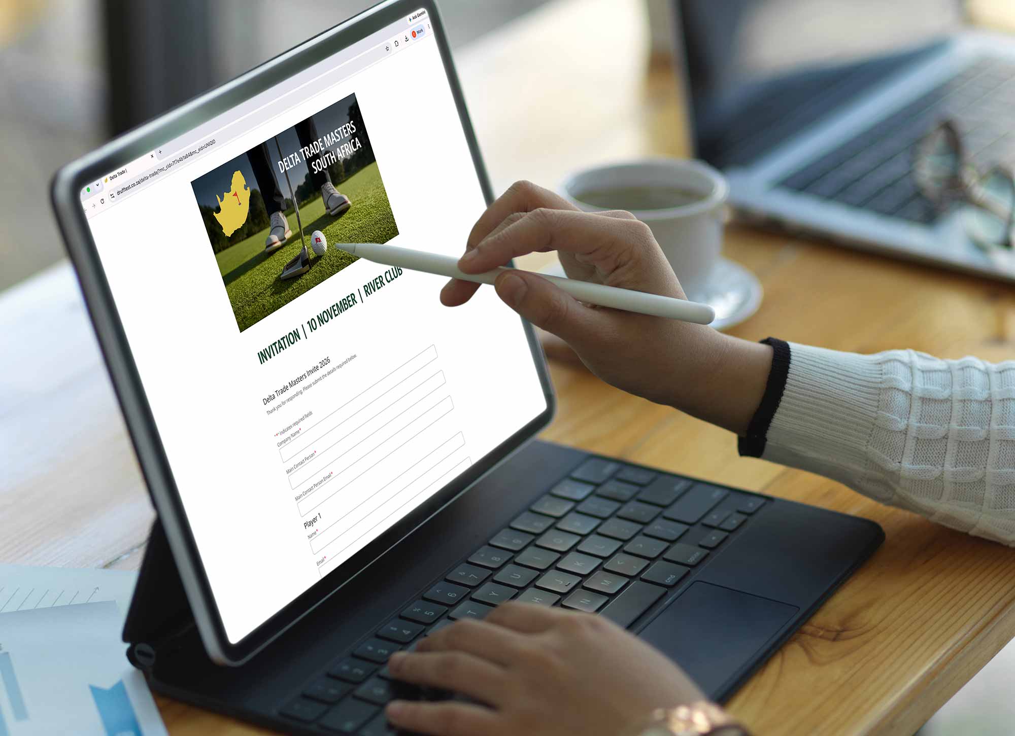 Delta Trade Masters RSVP form being completed on a tablet