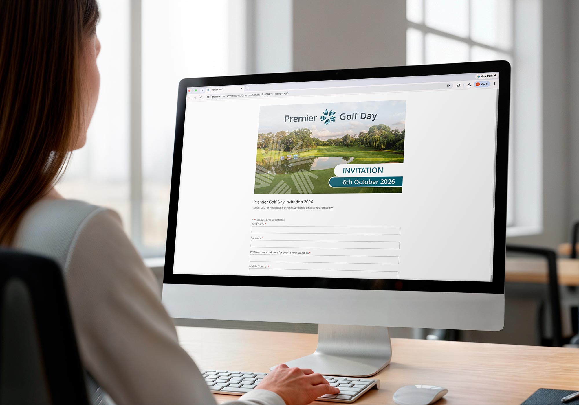 Premier Golf Day RSVP form open on a desktop for Interlock Events, by Druff Agency Pretoria