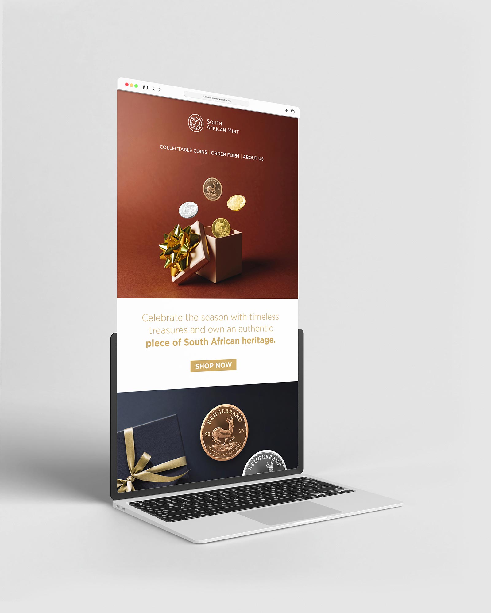 Festive season mailer on a laptop for the South African Mint, by Druff Agency Pretoria